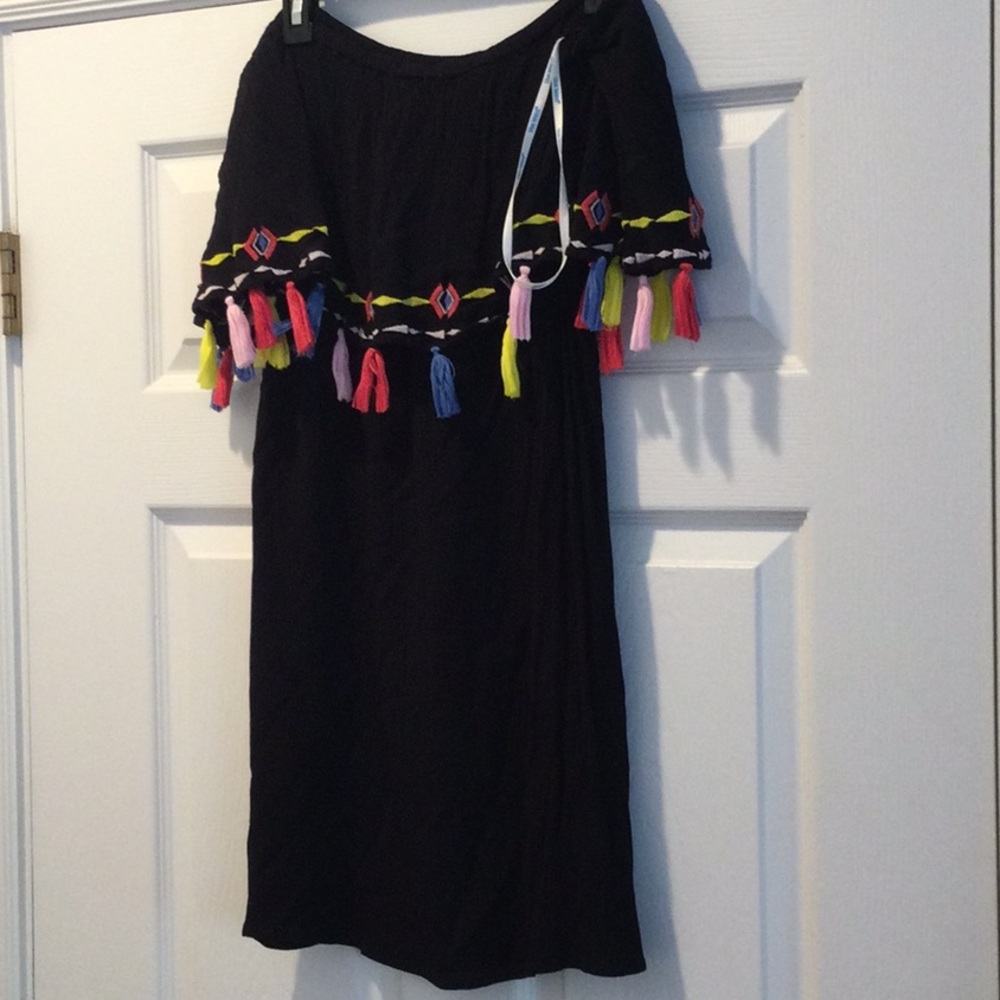 Blue island tassel beach cover-up off the shoulder